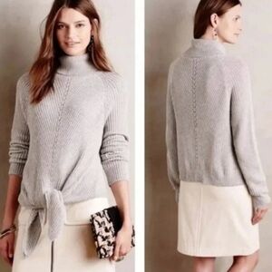 Anthropologie Moth Cashmere Blend Mock Neck Tie Front Sweater Gray Size XS